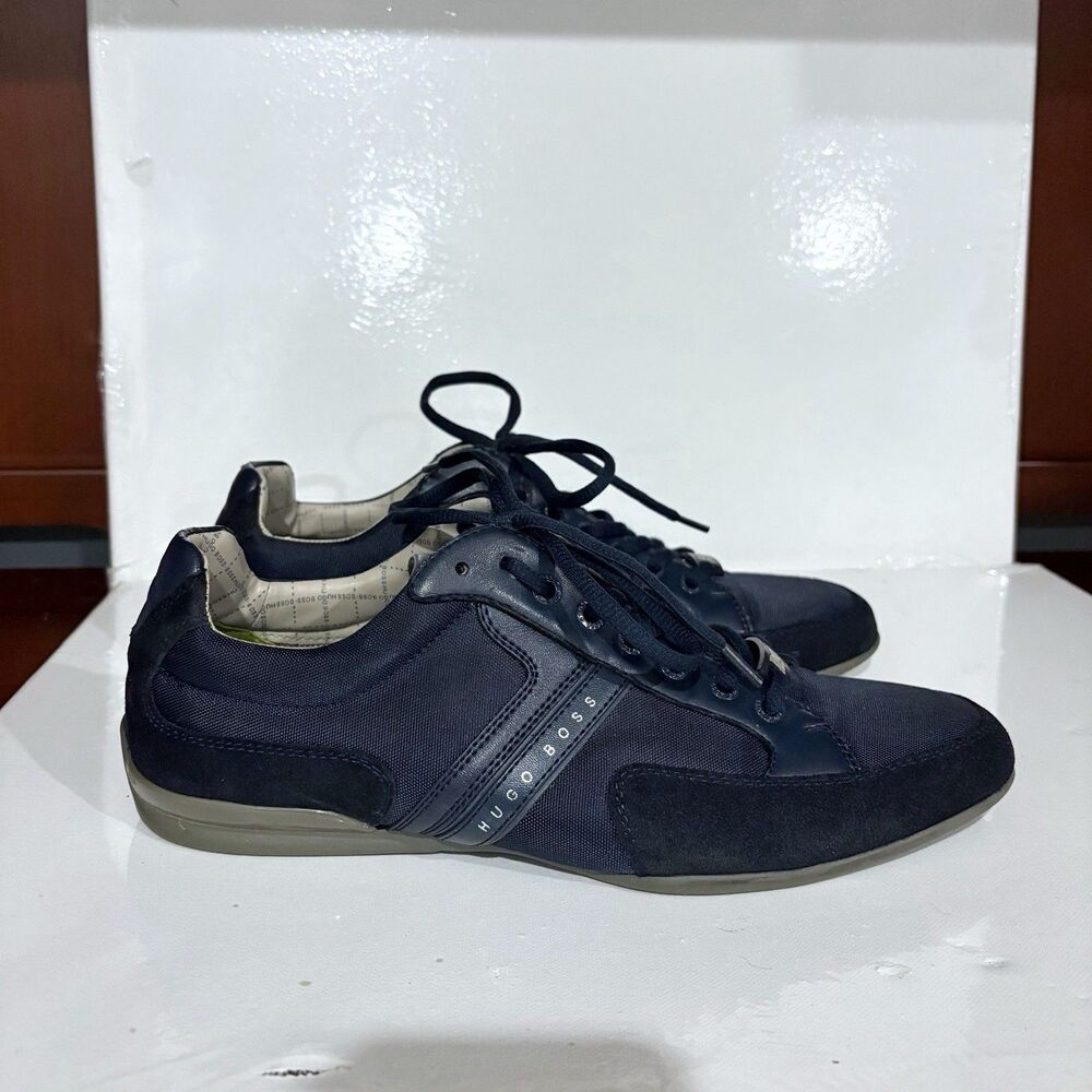 Hugo Boss Sneakers Men EU 42 US 9 Navy Leather Mesh Suede Lace Up Casual - Picture 2 of 8